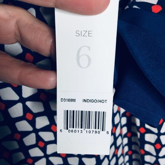 Donna Morgan Long Sleeve Shift Dress Collared Geometric Blue/White/orange Size 6 - Picture 8 of 10